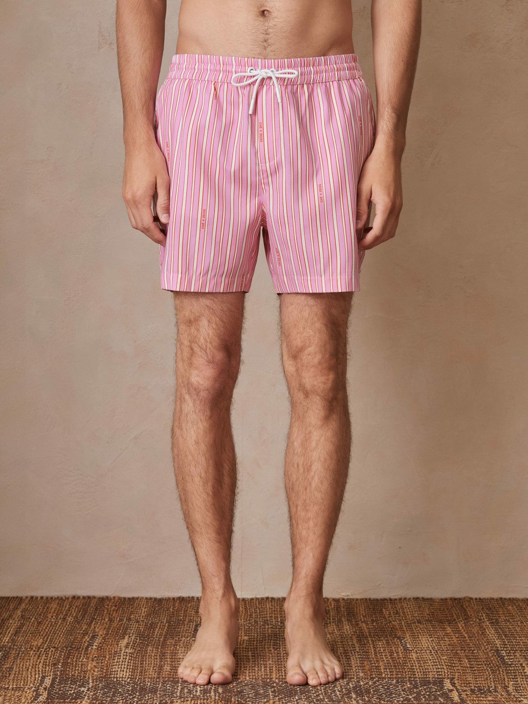 | Ché Stripe Swim Shorts in Pink/White Men | Reiss