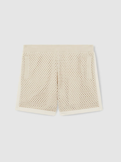 Cotton-Blend Crochet Shorts in Taupe/Off White Men | Reiss