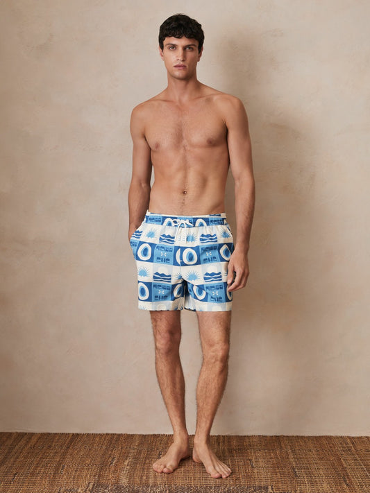 | Ché Sunset-Print Swim Shorts in Blue Multi Men | Reiss