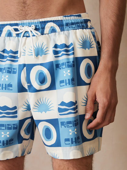 | Ché Sunset-Print Swim Shorts in Blue Multi Men | Reiss