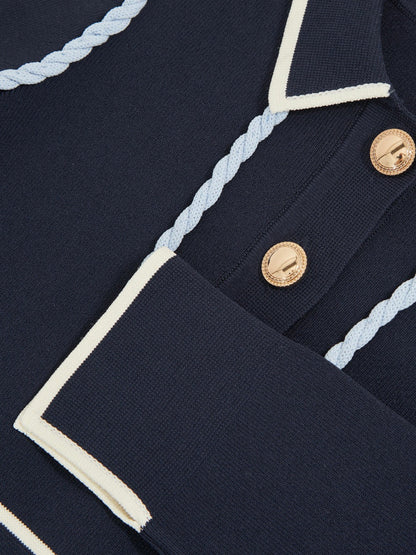 13-14 yrs Piped Knitted Skater Dress in Navy Children & Baby | Reiss