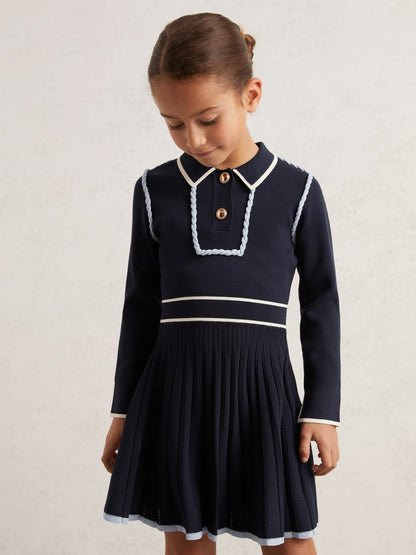 3-9 yrs Piped Knitted Skater Dress in Navy Children & Baby | Reiss