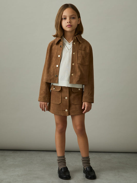 4-9 yrs Suede Cropped Jacket in Tan Children & Baby | Reiss