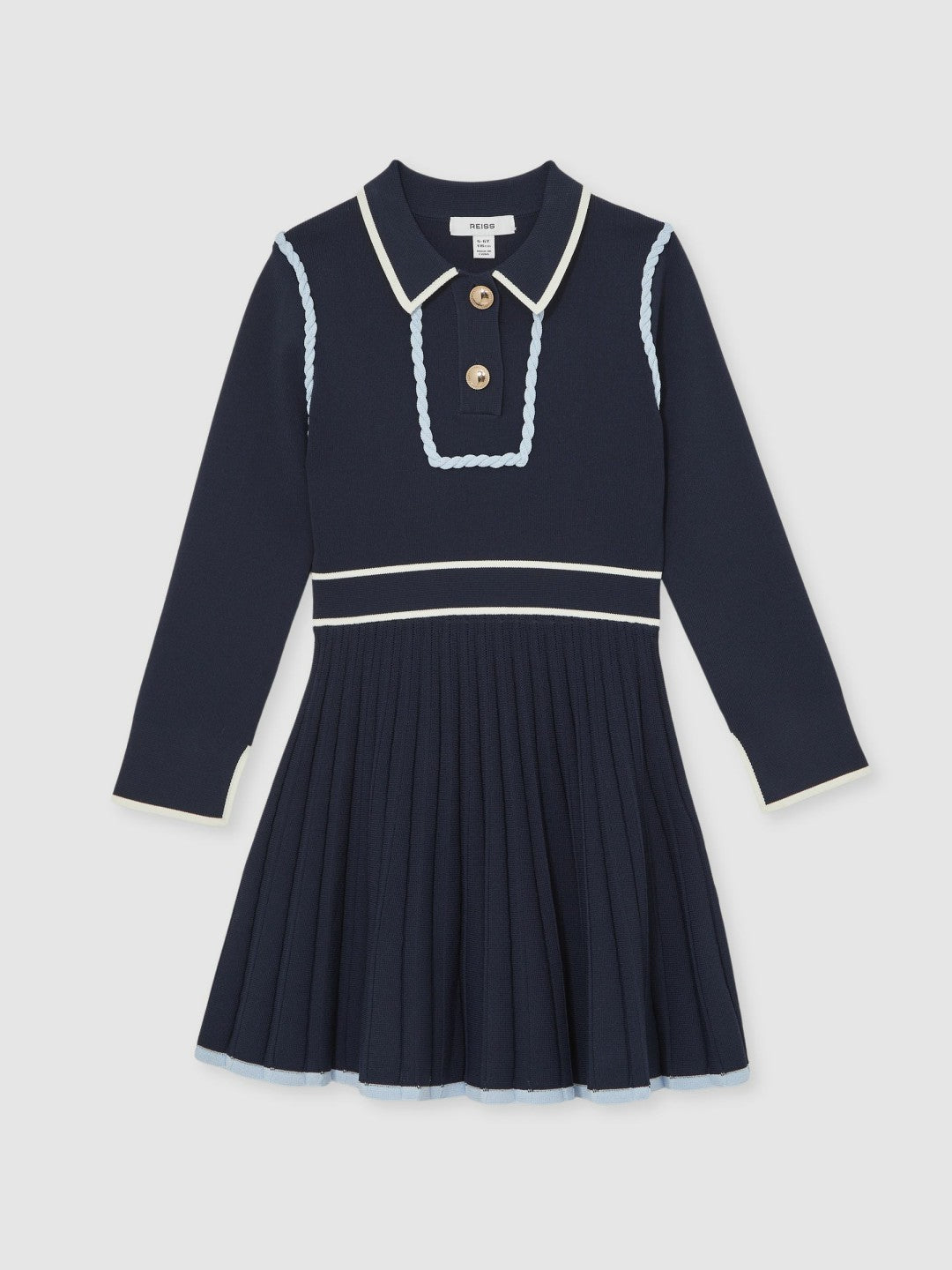 9-13 yrs Piped Knitted Skater Dress in Navy Children & Baby | Reiss