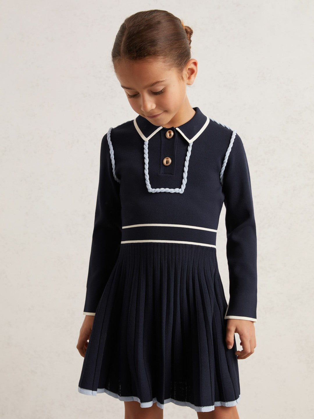 9-13 yrs Piped Knitted Skater Dress in Navy Children & Baby | Reiss