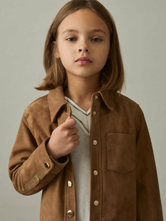 9-13 yrs Suede Cropped Jacket in Tan Children & Baby | Reiss