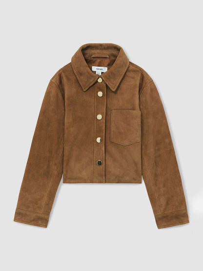 9-13 yrs Suede Cropped Jacket in Tan Children & Baby | Reiss