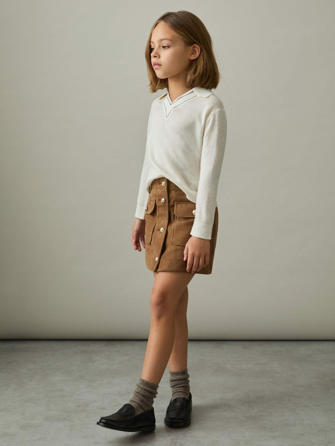 9-13 yrs Suede Flap Pocket Skirt in Tan Children & Baby | Reiss