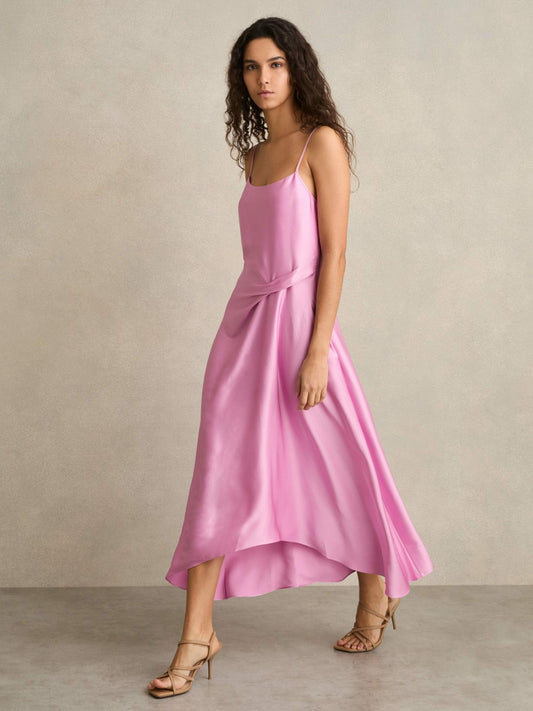 Satin Drape-Detail Slip Dress in Pink Women | Reiss