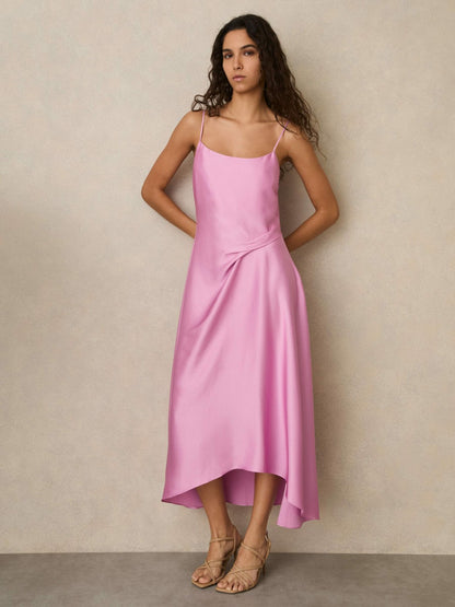 Satin Drape-Detail Slip Dress in Pink Women | Reiss