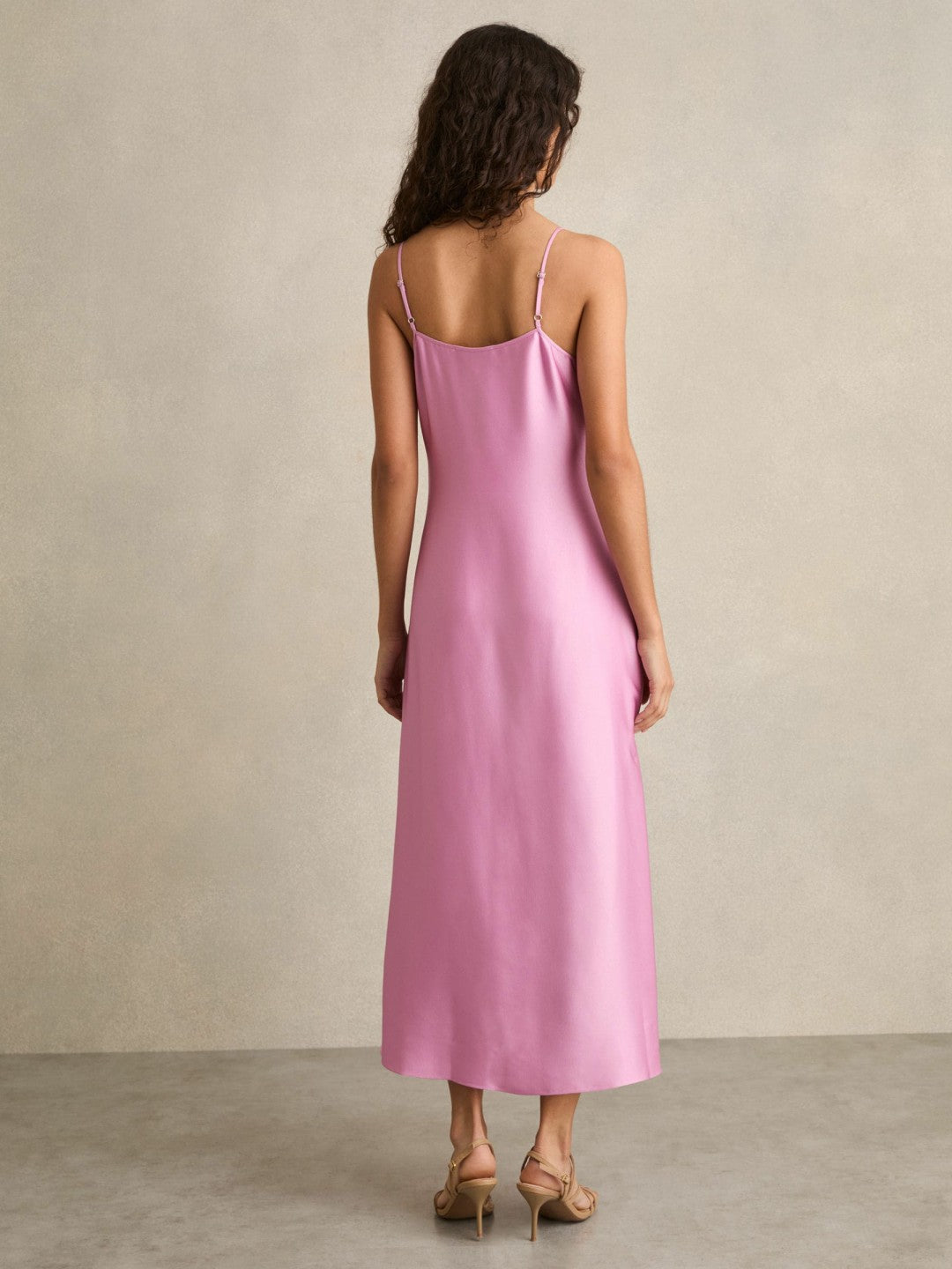 Satin Drape-Detail Slip Dress in Pink Women | Reiss