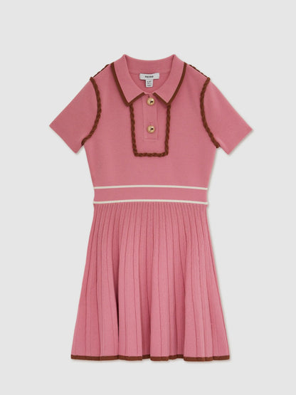 9-13 yrs Twist-Piped Knitted Dress in Pink Children & Baby | Reiss