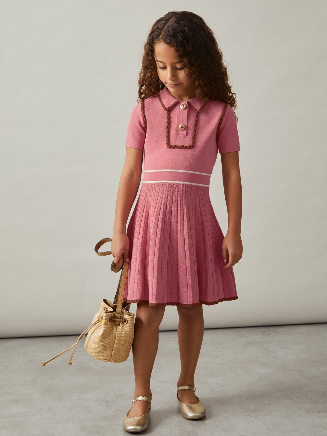 3-9 yrs Twist-Piped Knitted Dress in Pink Children & Baby | Reiss