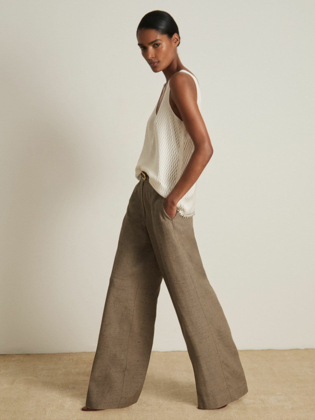Atelier Laser-Cut Vest Top in Cream Women | Reiss