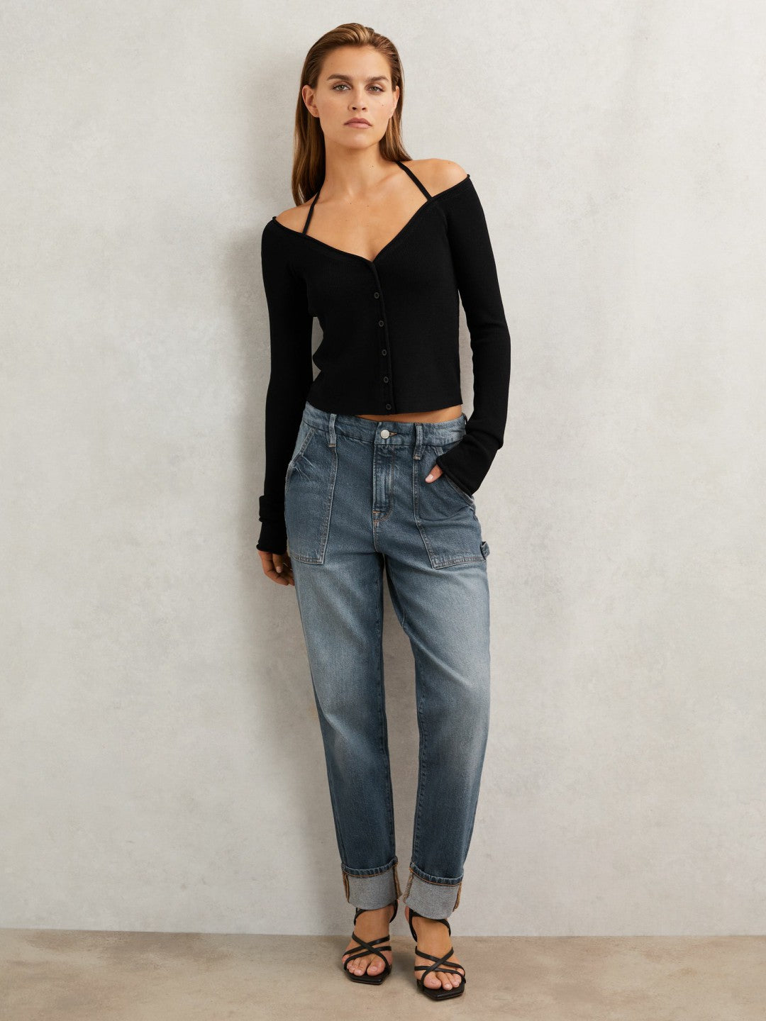 Good American Cuffed Straight-Leg Jeans in Indigo Women | Reiss