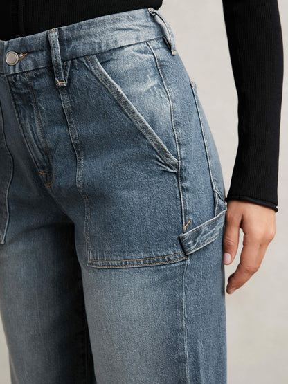 Good American Cuffed Straight-Leg Jeans in Indigo Women | Reiss