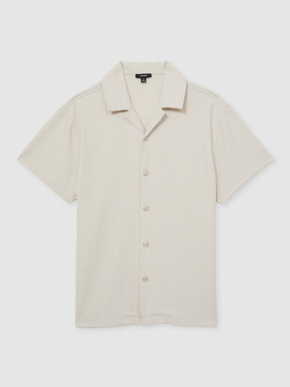 Textured-Knit Cuban-Collar Shirt in Champagne Men | Reiss