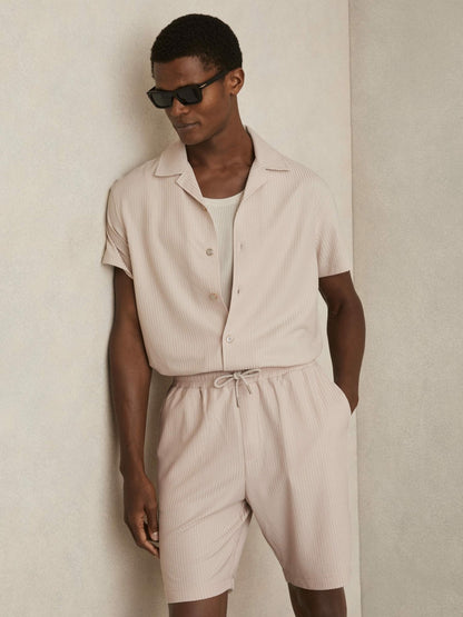 Textured-Knit Cuban-Collar Shirt in Champagne Men | Reiss