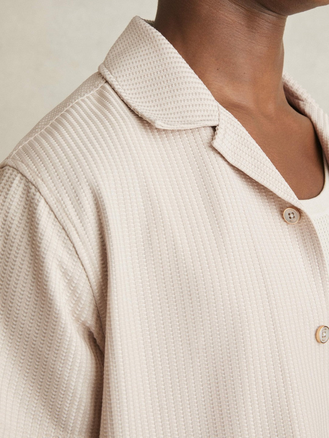 Textured-Knit Cuban-Collar Shirt in Champagne Men | Reiss