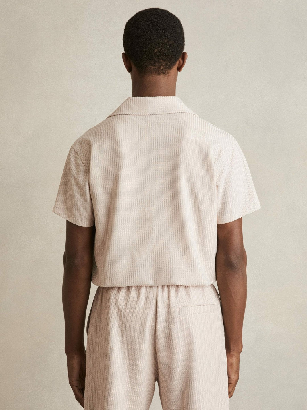 Textured-Knit Cuban-Collar Shirt in Champagne Men | Reiss