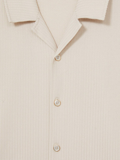 Textured-Knit Cuban-Collar Shirt in Champagne Men | Reiss