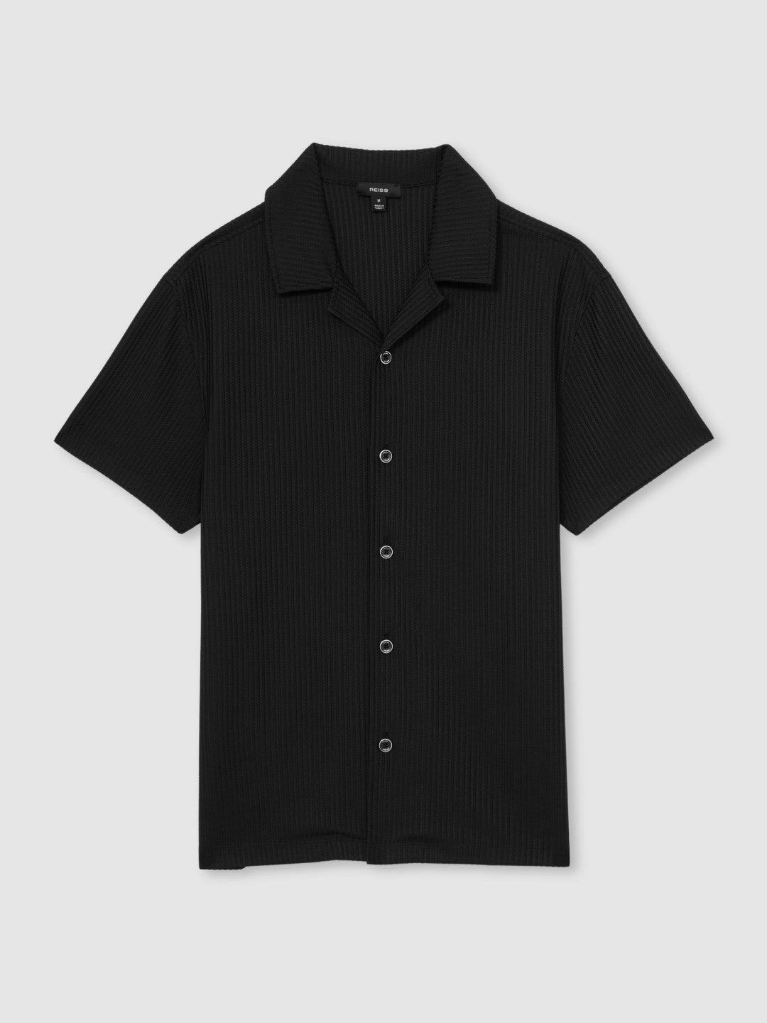 Textured-Knit Cuban-Collar Shirt in Black Men | Reiss