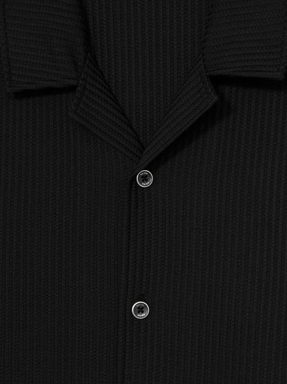 Textured-Knit Cuban-Collar Shirt in Black Men | Reiss