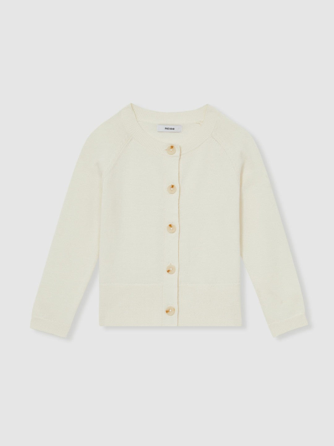 13-14 yrs Cotton Crew-Neck Cardigan in Ivory Children & Baby | Reiss