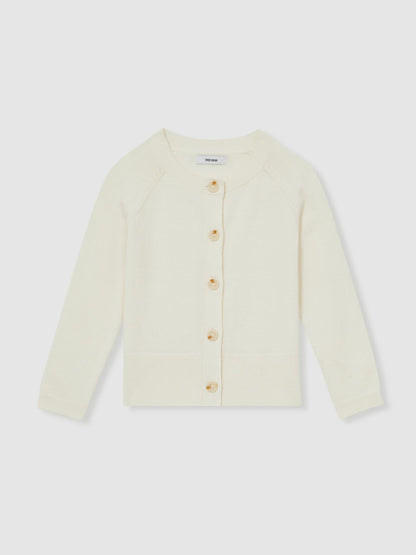 13-14 yrs Cotton Crew-Neck Cardigan in Ivory Children & Baby | Reiss