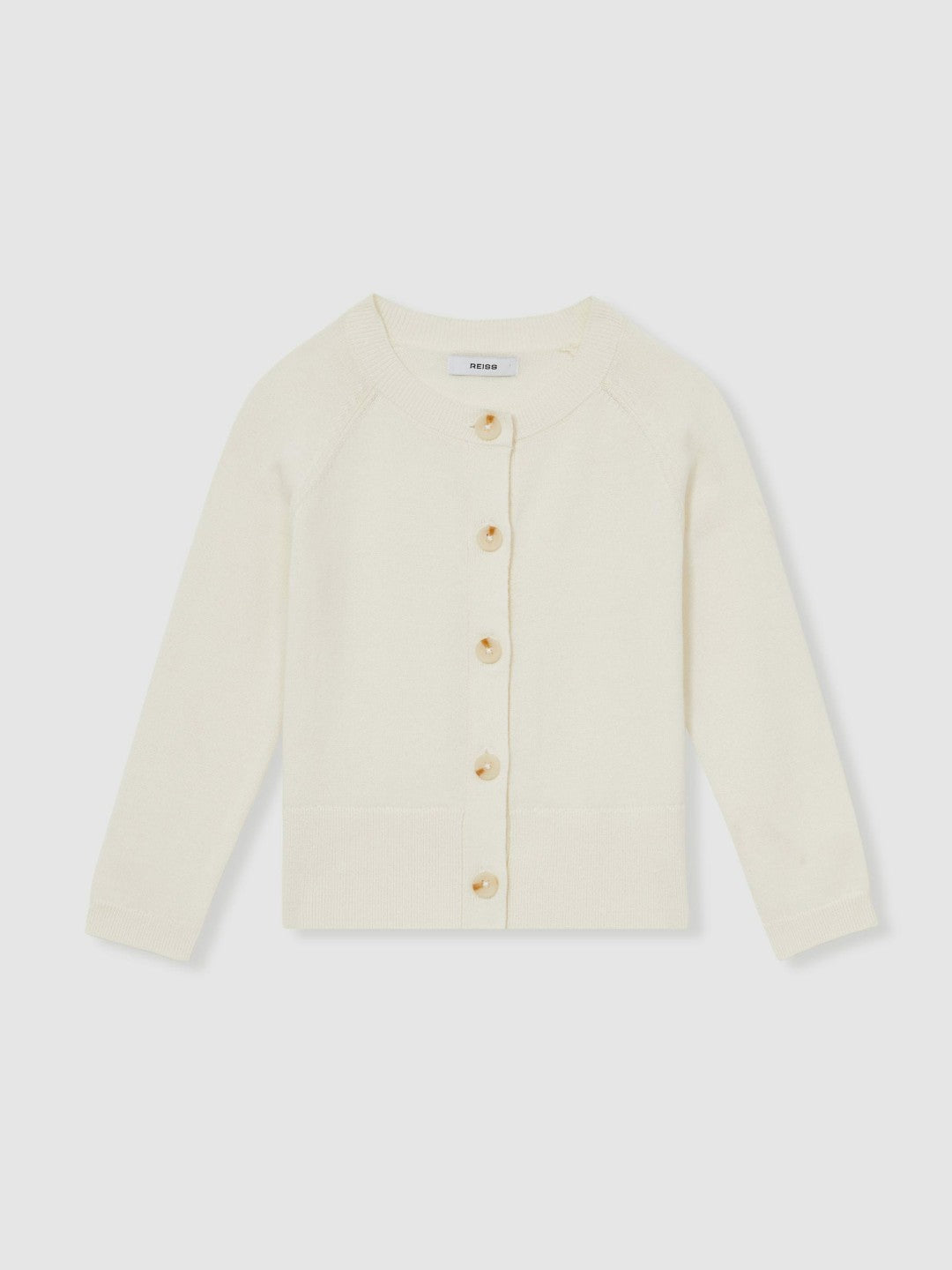 9-13 yrs Cotton Crew-Neck Cardigan in Ivory Children & Baby | Reiss