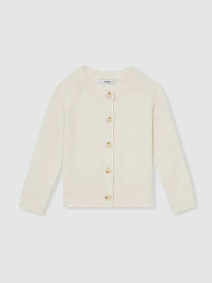 9-13 yrs Cotton Crew-Neck Cardigan in Ivory Children & Baby | Reiss