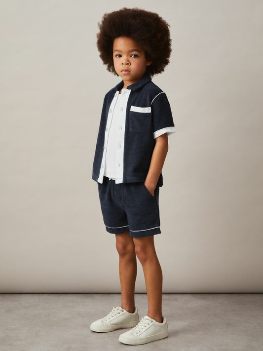 3-9 yrs Velour Colour-Block Shorts in Blue Multi Children & Baby | Reiss