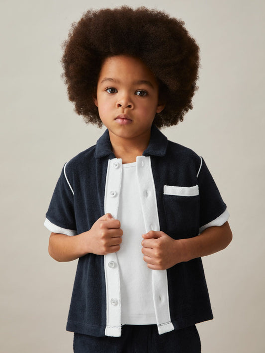 9-13 yrs Velour Colour-Block Shirt in Blue Multi Children & Baby | Reiss
