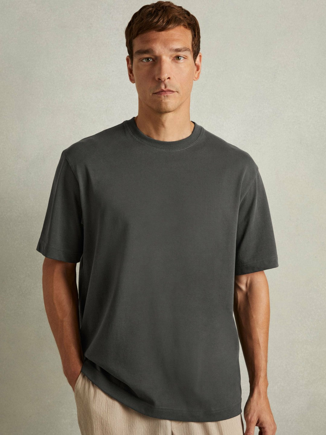 Cotton Garment-Dyed Oversized T-Shirt in Washed Black Men | Reiss