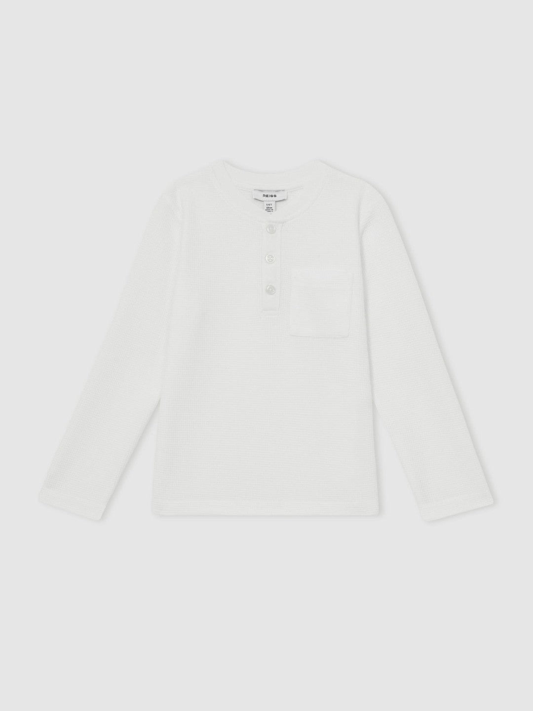 9-13 yrs Cotton-Blend Waffle Henley T-Shirt in White Children & Baby | Reiss