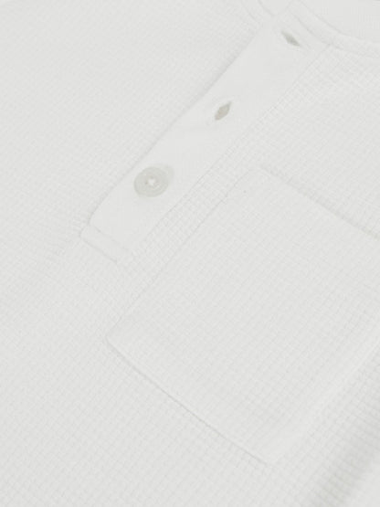 9-13 yrs Cotton-Blend Waffle Henley T-Shirt in White Children & Baby | Reiss