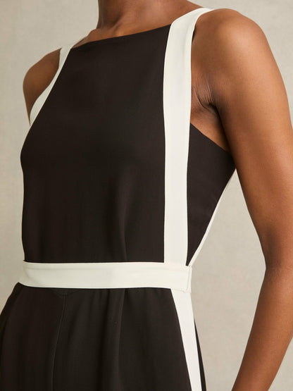 Colourblock Wide Leg Belted Jumpsuit in Chocolate/Cream Women | Reiss