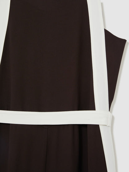 Colourblock Wide Leg Belted Jumpsuit in Chocolate/Cream Women | Reiss