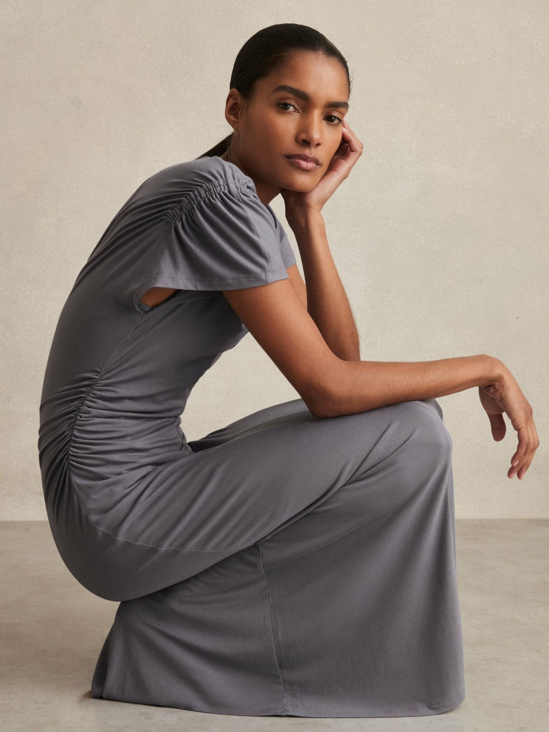 Modal Blend Ruched Jersey Dress in Grey Women | Reiss