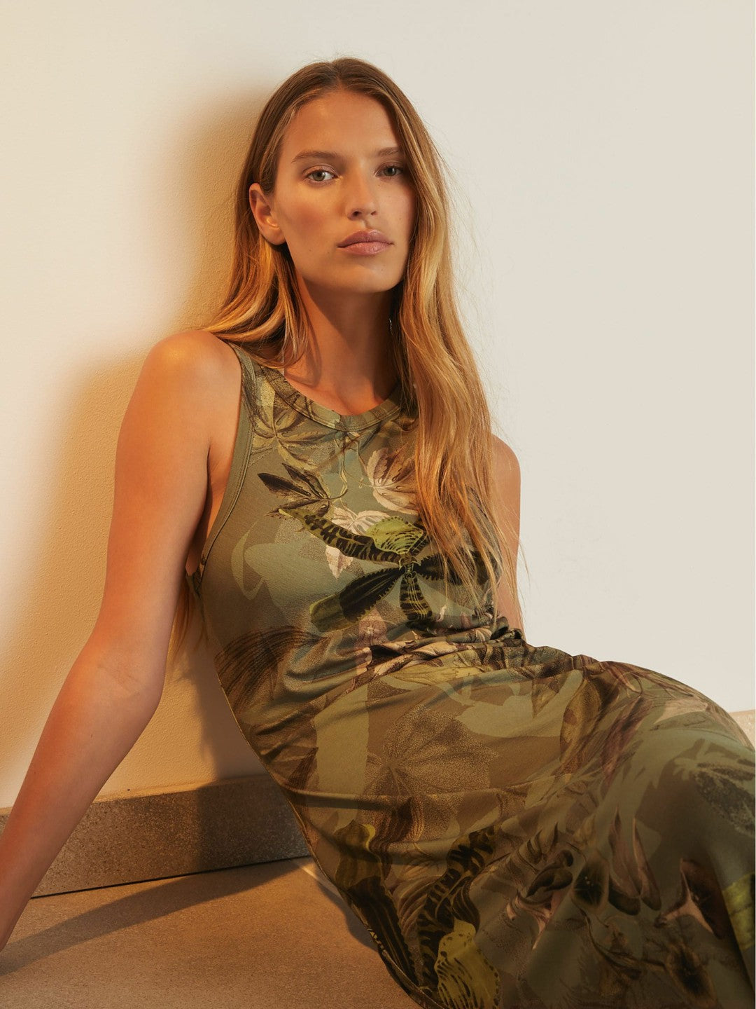 | NYBG Floral Ruched Jersey Dress in Khaki Women | Reiss