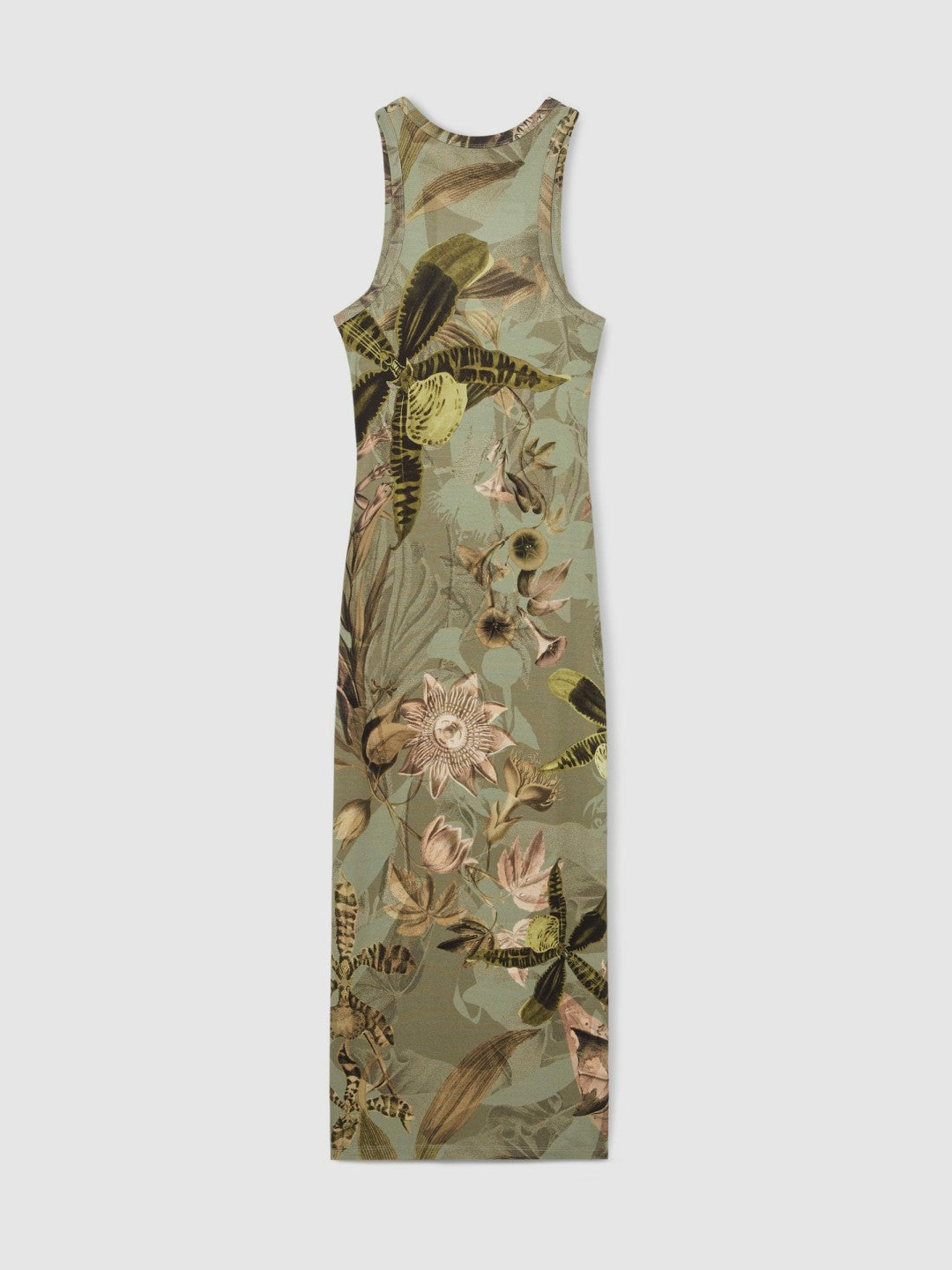 | NYBG Floral Ruched Jersey Dress in Khaki Women | Reiss