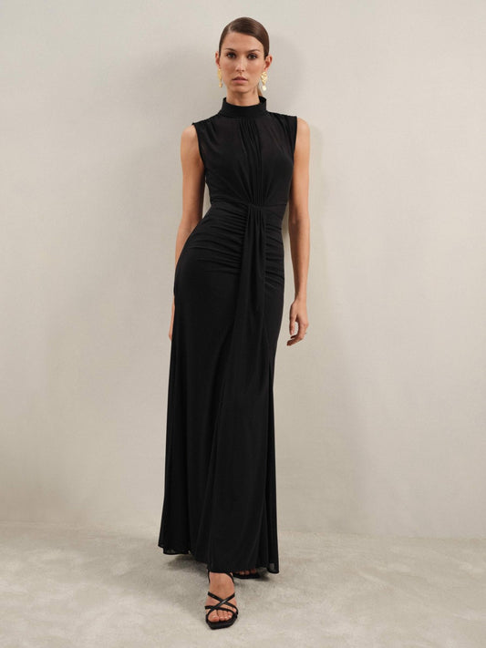 Sheer Ruched Maxi Dress in Black Women | Reiss