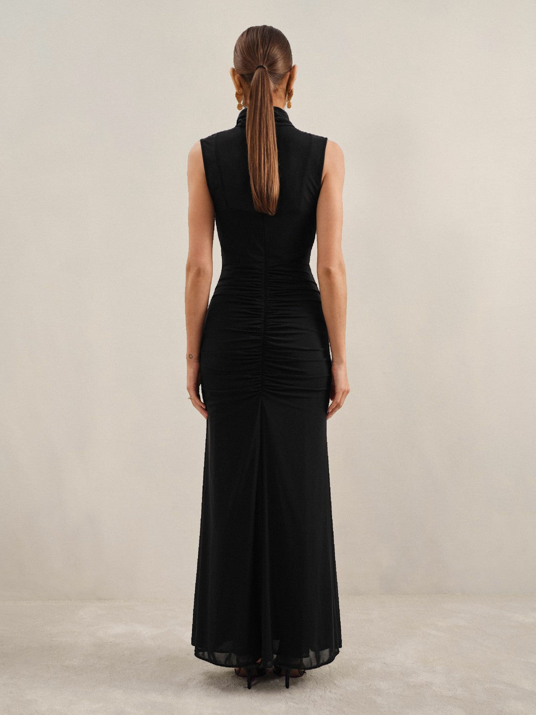 Sheer Ruched Maxi Dress in Black Women | Reiss