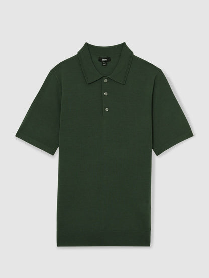 Merino Wool Short-Sleeve Polo Shirt in Kale Green Men | Reiss