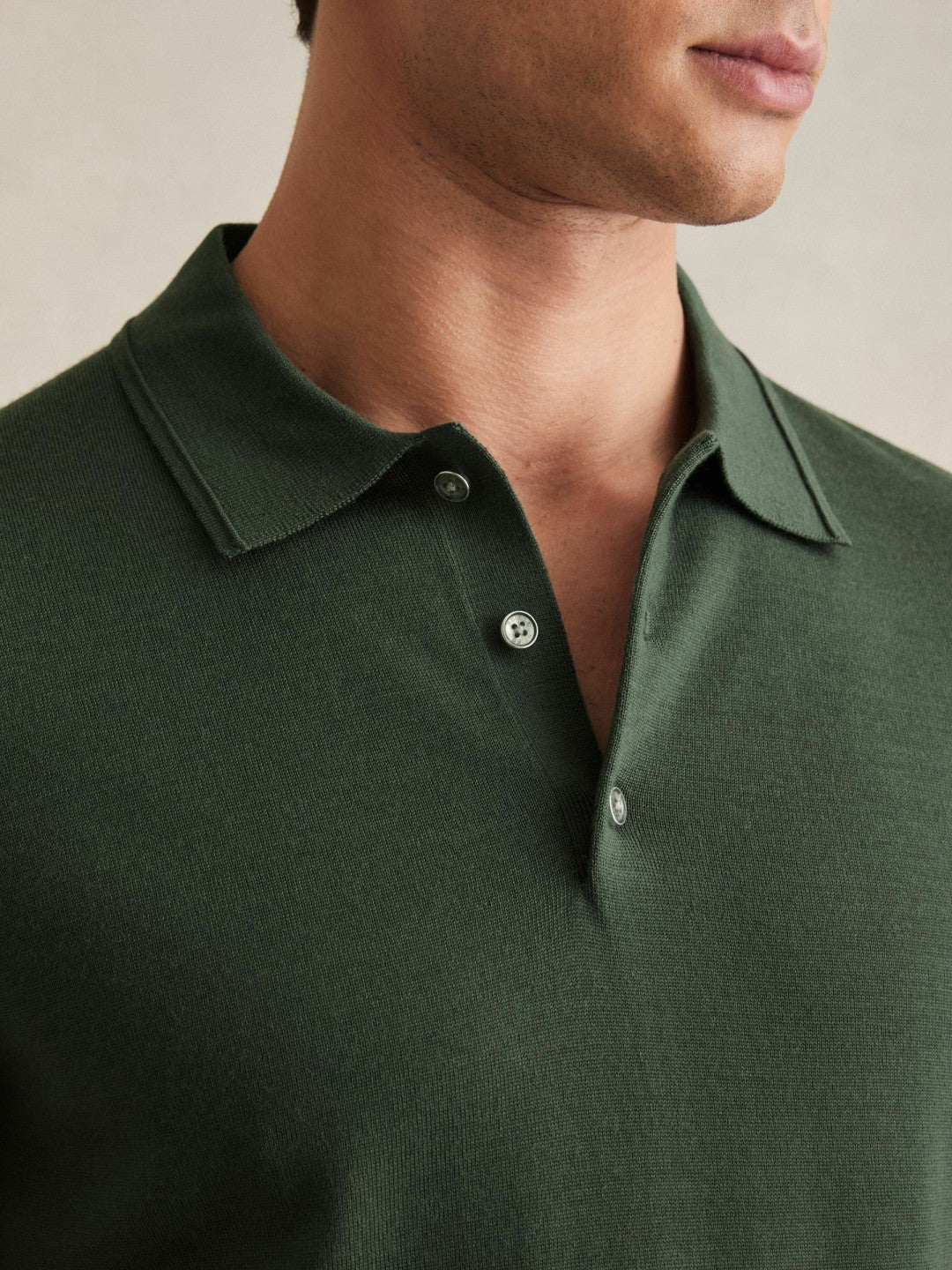 Merino Wool Short-Sleeve Polo Shirt in Kale Green Men | Reiss
