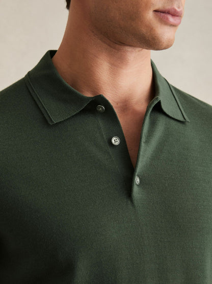 Merino Wool Short-Sleeve Polo Shirt in Kale Green Men | Reiss
