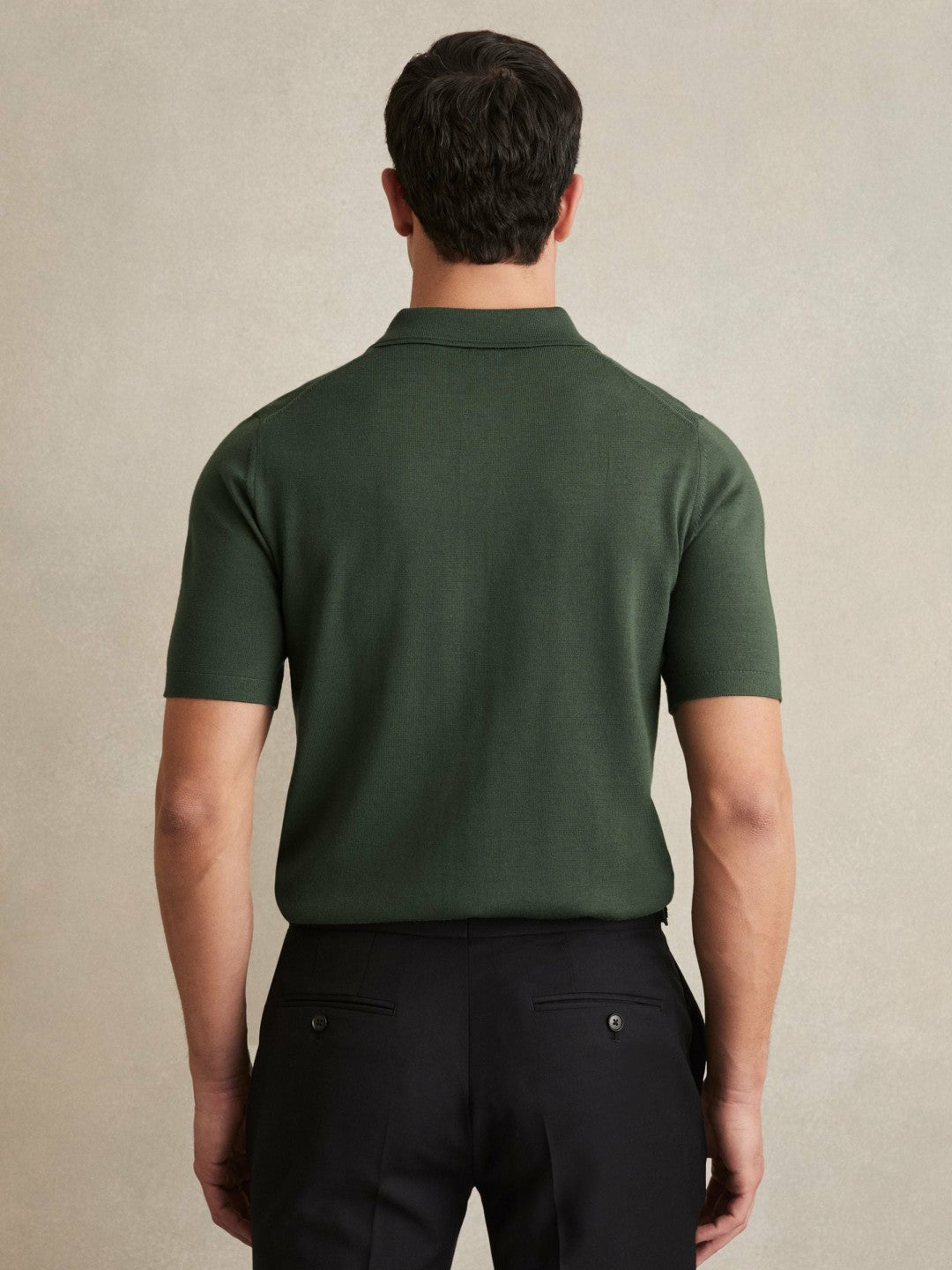 Merino Wool Short-Sleeve Polo Shirt in Kale Green Men | Reiss