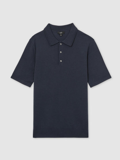 Merino Wool Short-Sleeve Polo Shirt in Midnight Navy Men | Reiss