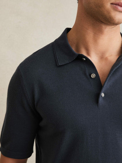 Merino Wool Short-Sleeve Polo Shirt in Midnight Navy Men | Reiss