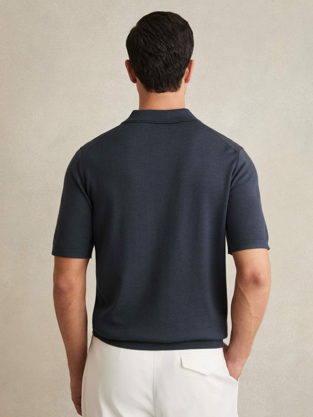 Merino Wool Short-Sleeve Polo Shirt in Midnight Navy Men | Reiss